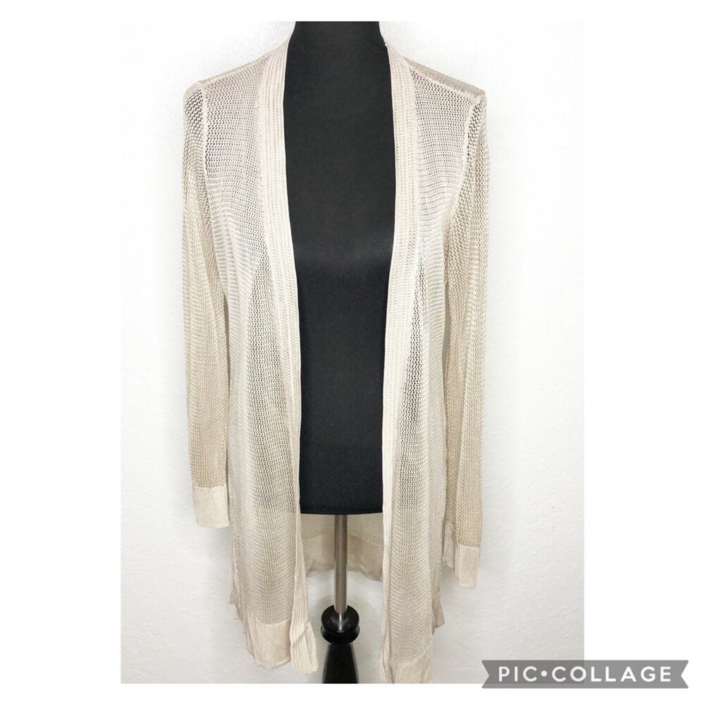 WHBM champagne open front open knit long cardigan size Extra Small XS